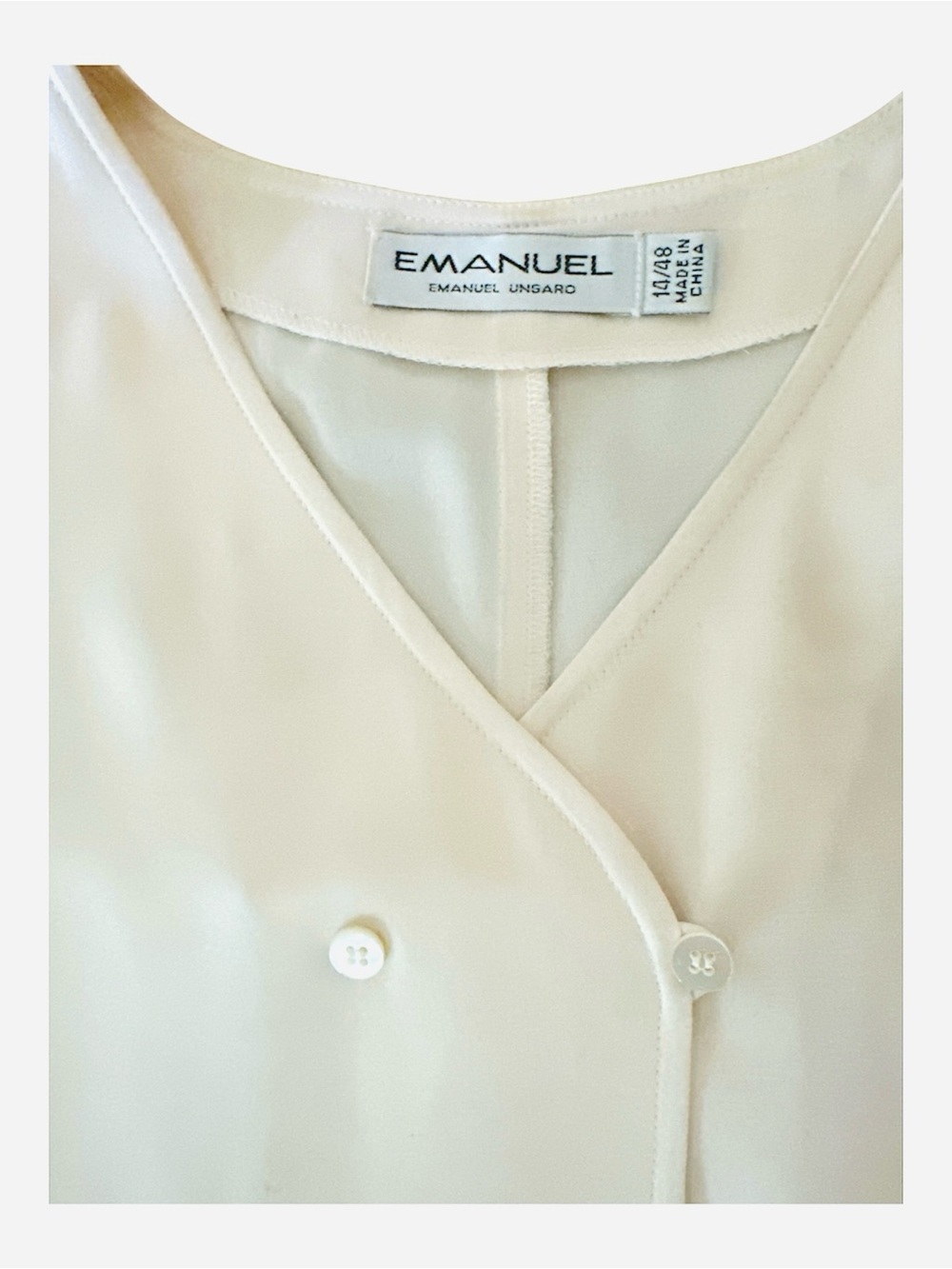 Emanuel Ungaro 100% Silk Ivory Sleeveless Blouse V-Neck Button Front Size M
